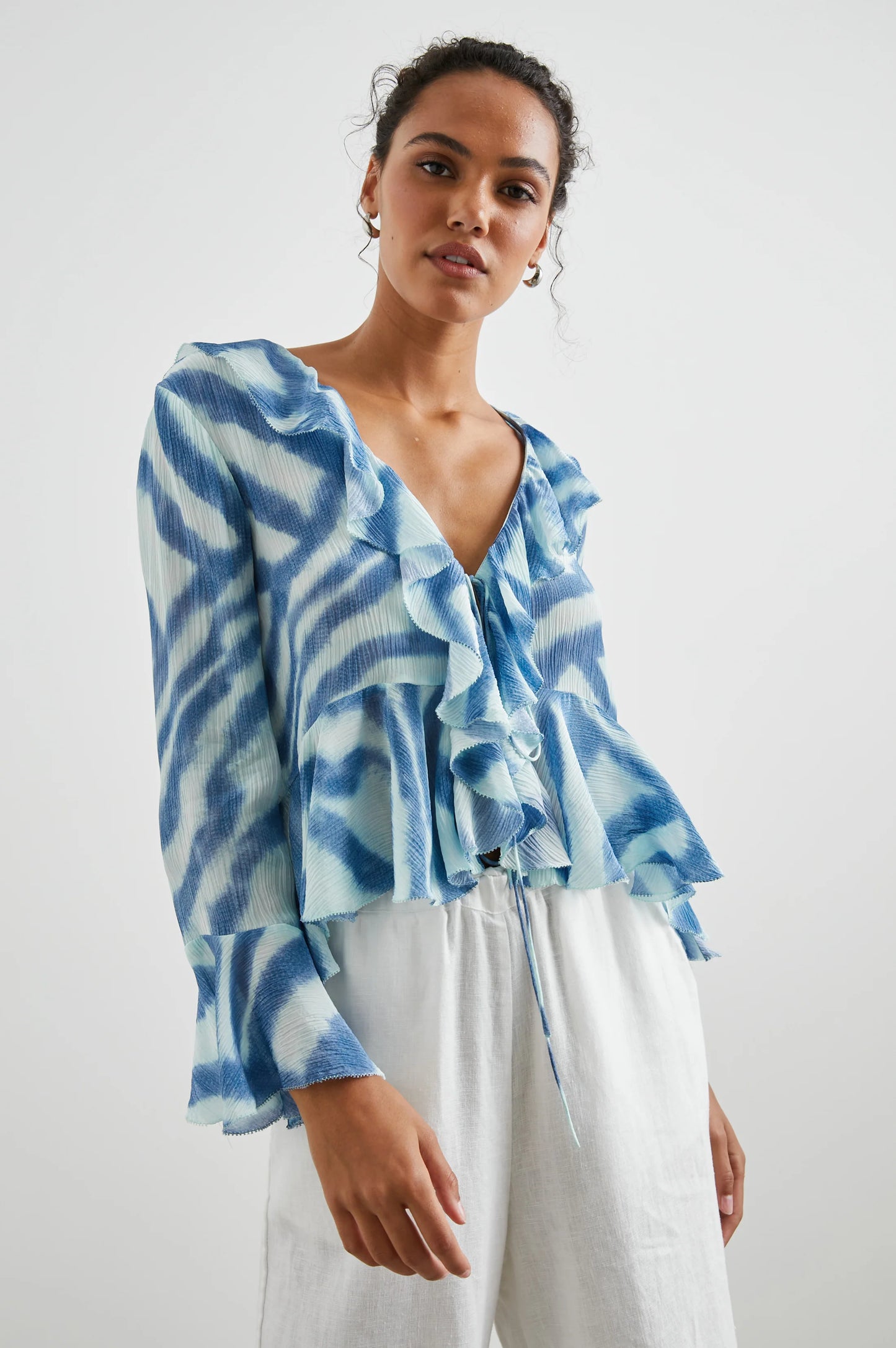 NICOLETTA TOP - BLUE WATERCOLOUR STRIPE