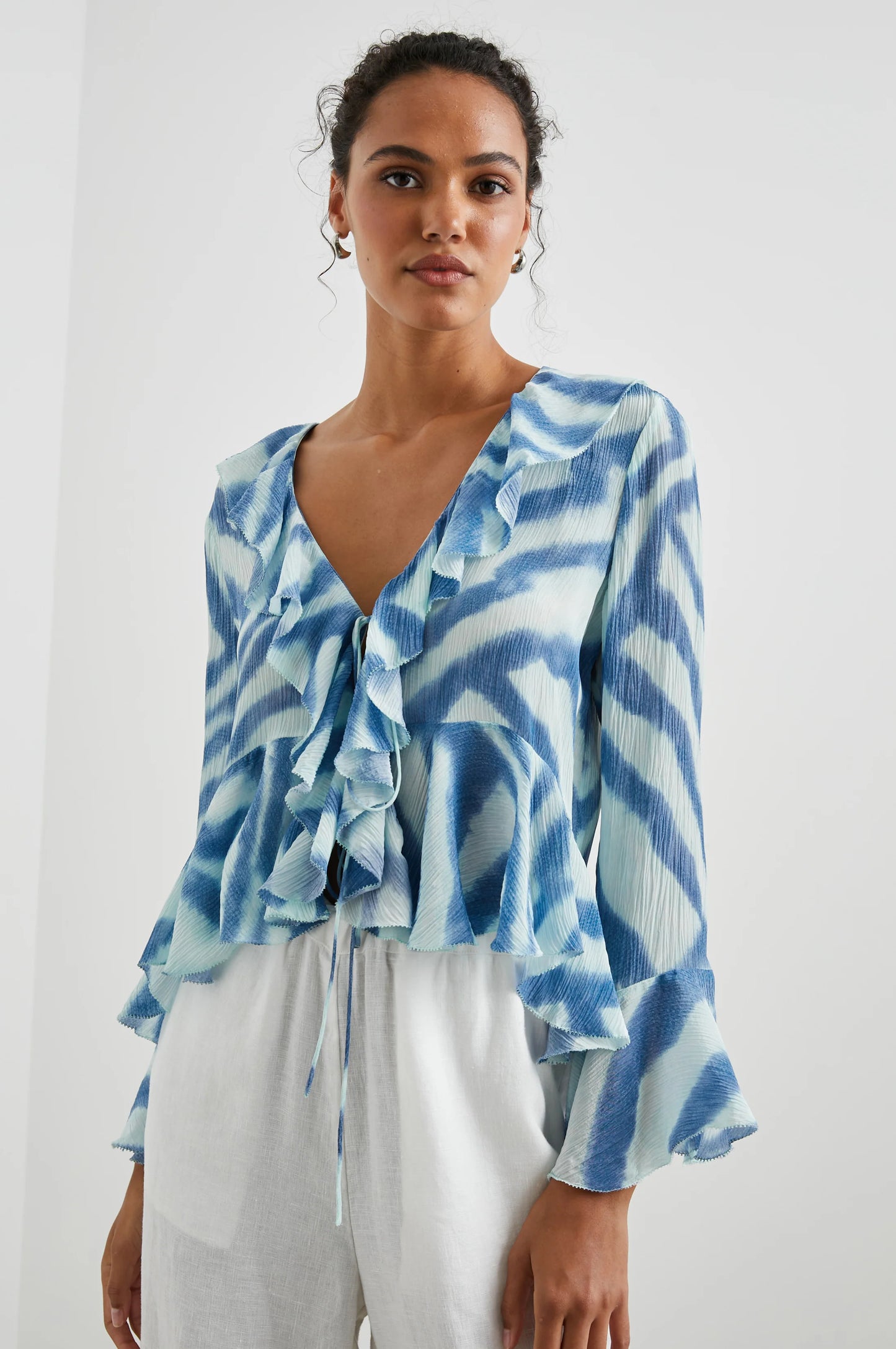 NICOLETTA TOP - BLUE WATERCOLOUR STRIPE