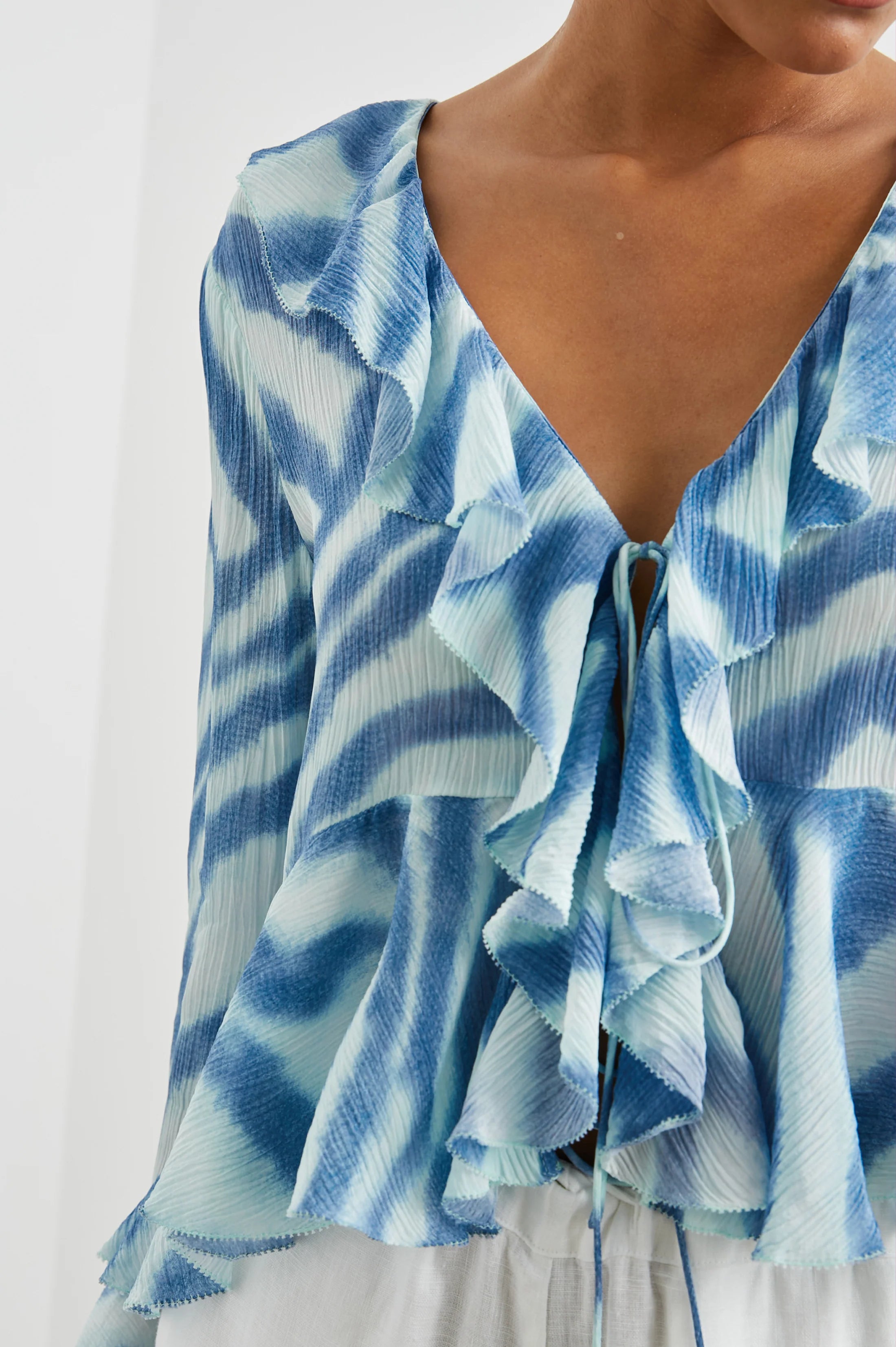 NICOLETTA TOP - BLUE WATERCOLOUR STRIPE