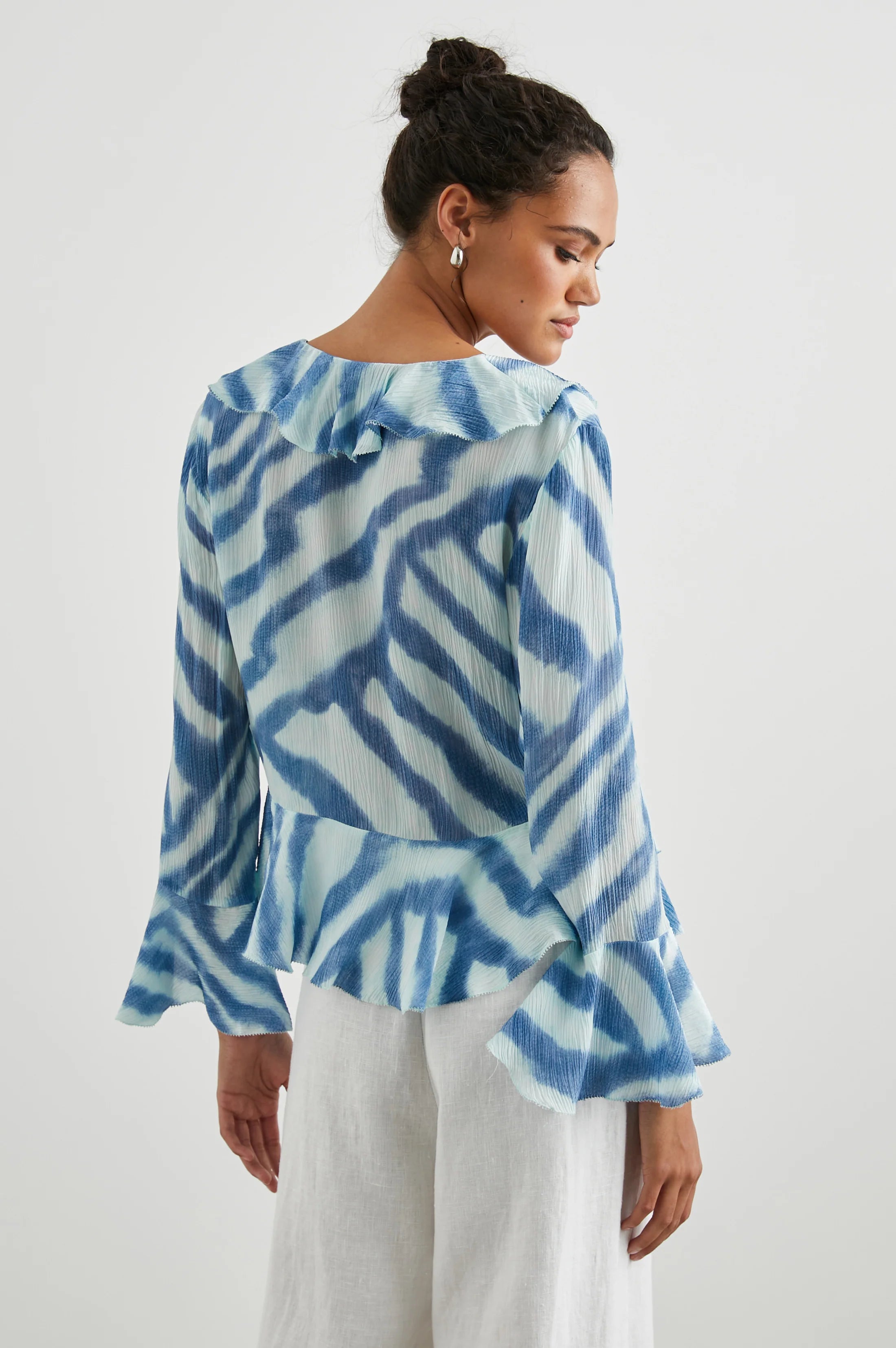 NICOLETTA TOP - BLUE WATERCOLOUR STRIPE