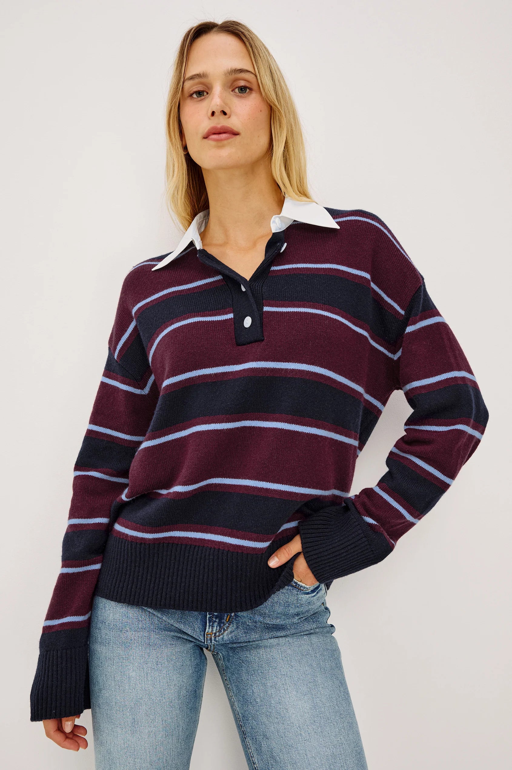 PAXTON SWEATER - BOYSENBERRY STRIPE