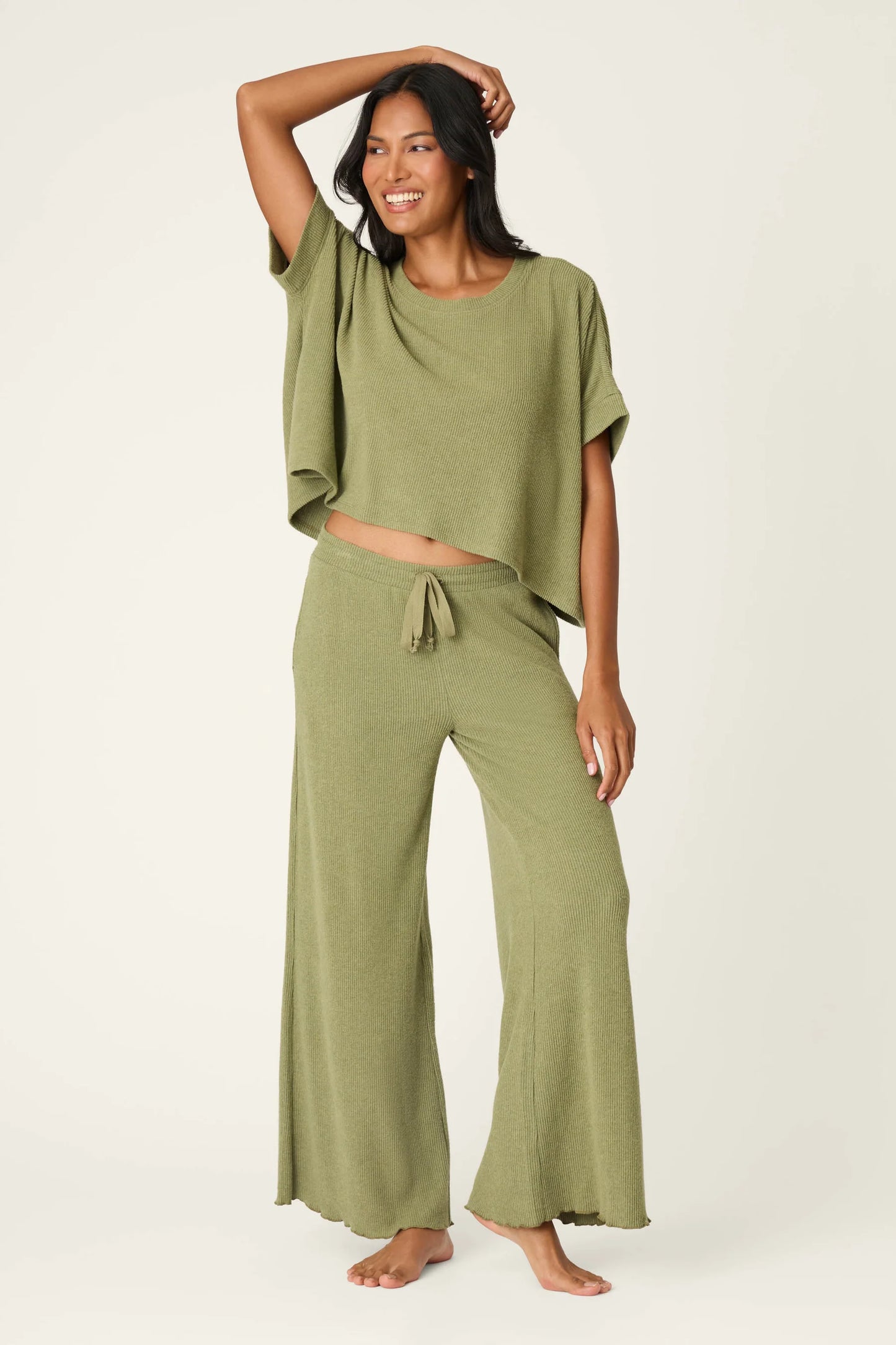 SOFT OLIVE RIB KNIT LOUNGE SET