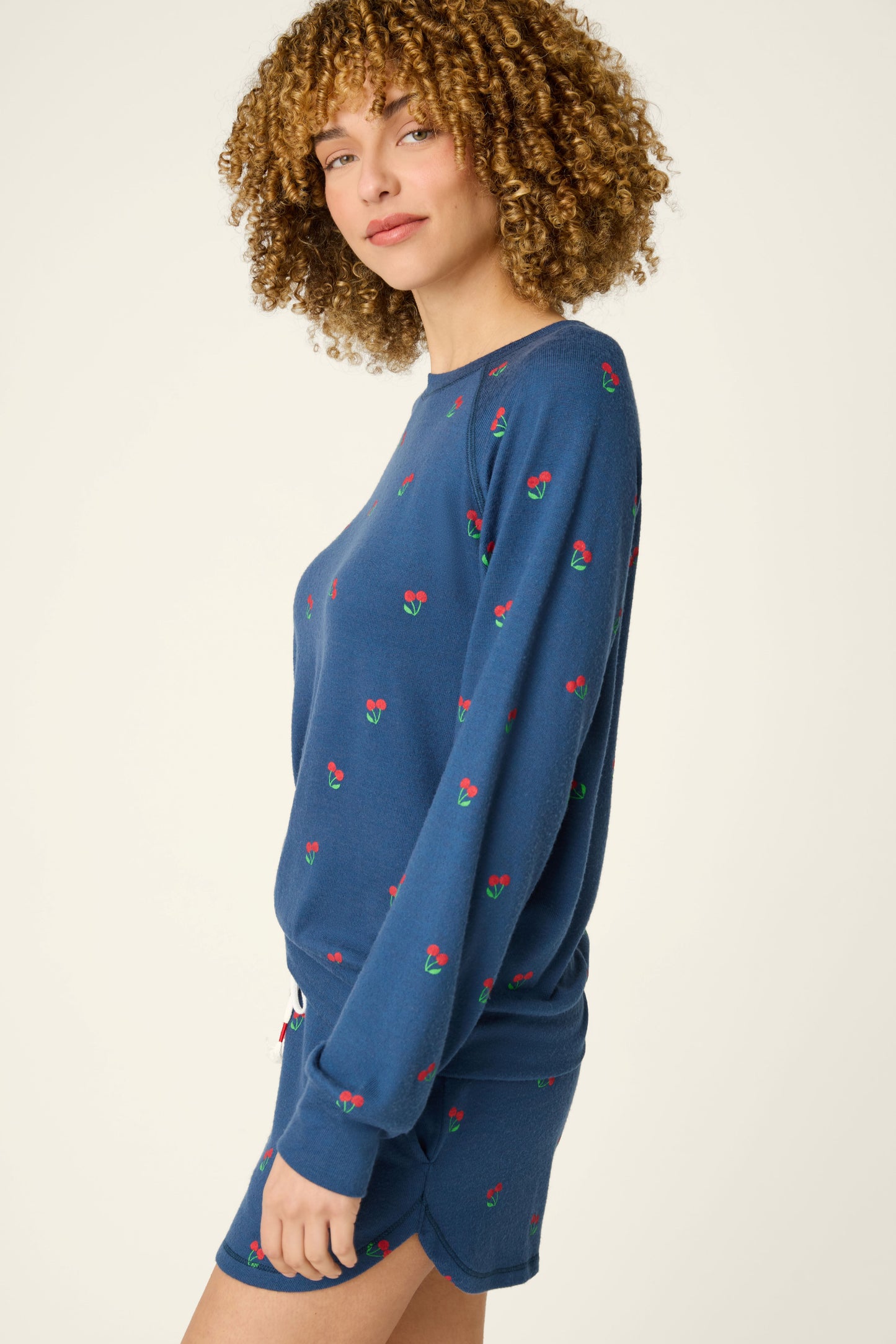 CHERRY PRINT LONG SLEEVE PJ TOP