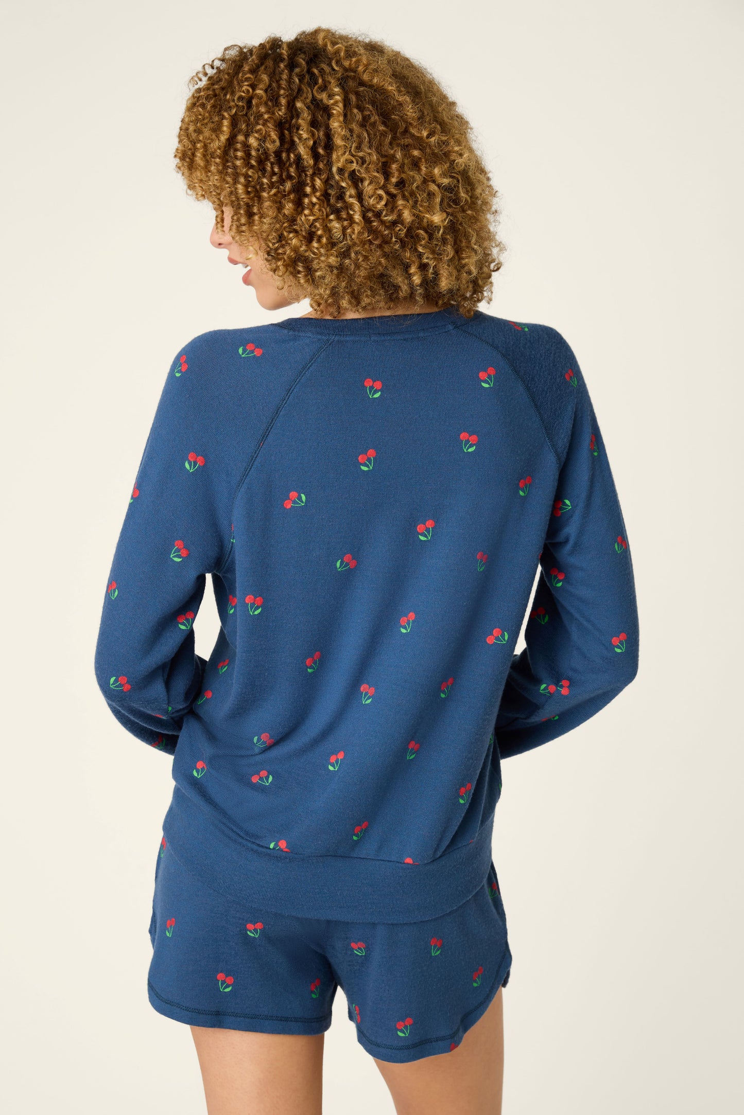 CHERRY PRINT LONG SLEEVE PJ TOP