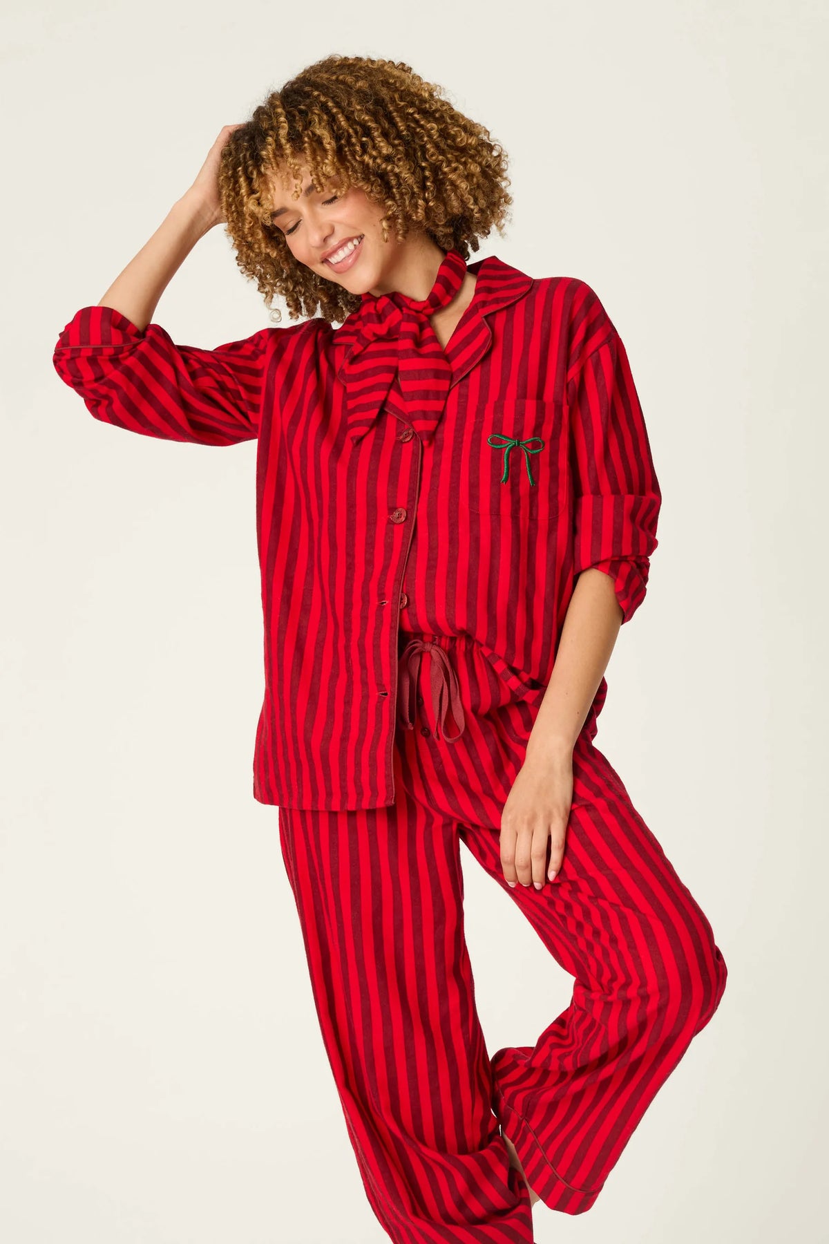 HOLIDAY BOW STRIPED PJ SET