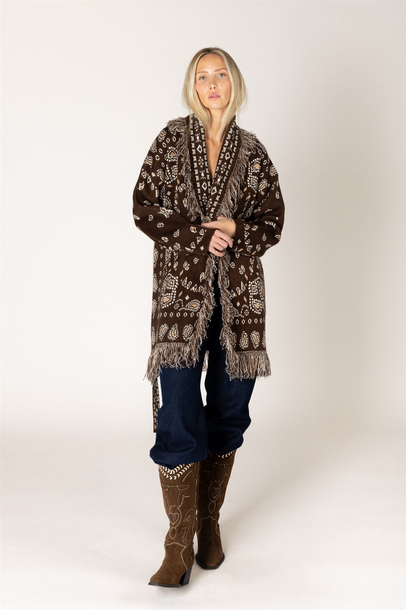 SADDLE BANDANA PRINT CARDIGAN