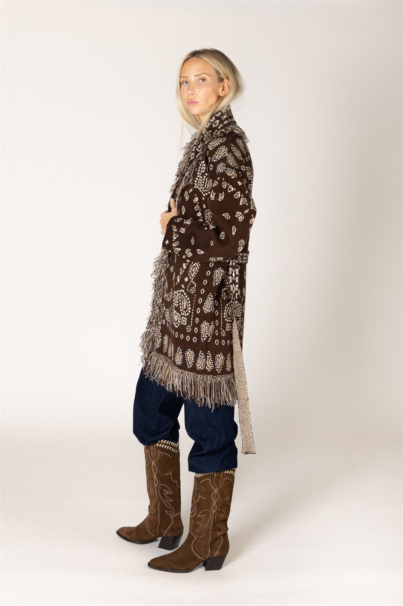 SADDLE BANDANA PRINT CARDIGAN