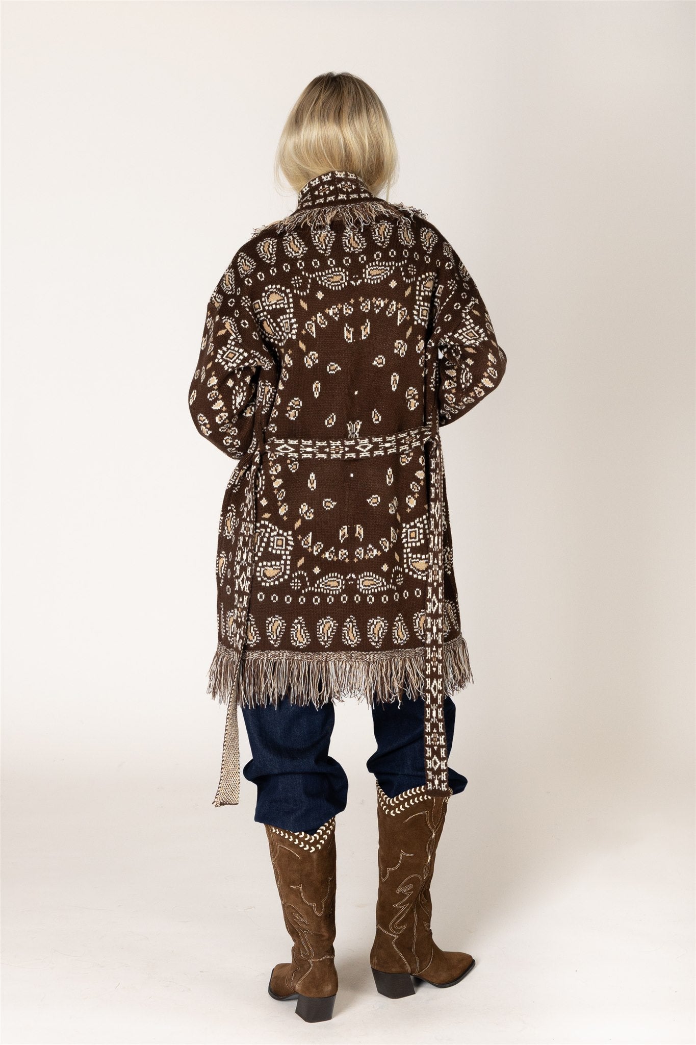 SADDLE BANDANA PRINT CARDIGAN