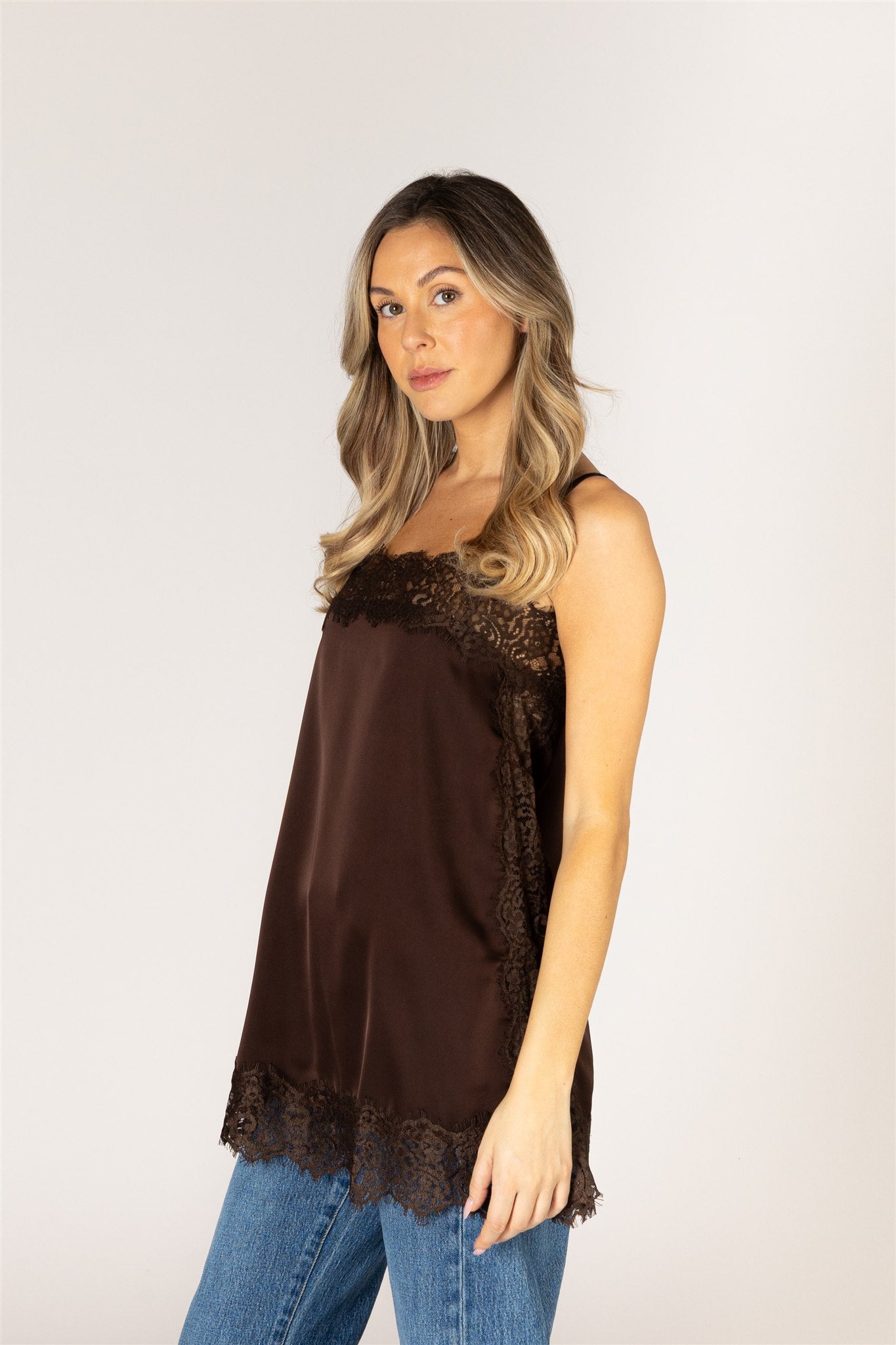 LACE CAMI TOP - CHOCOLATE