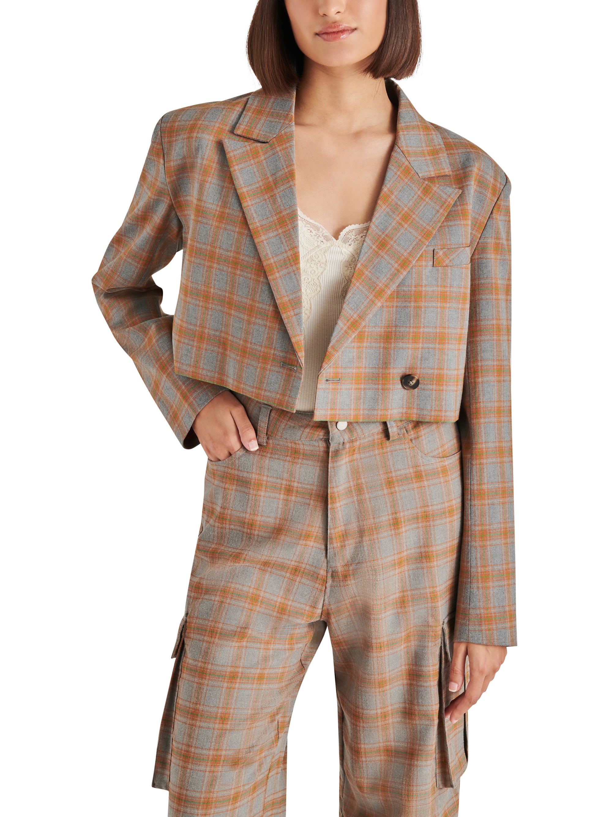 Cropped hotsell plaid blazer