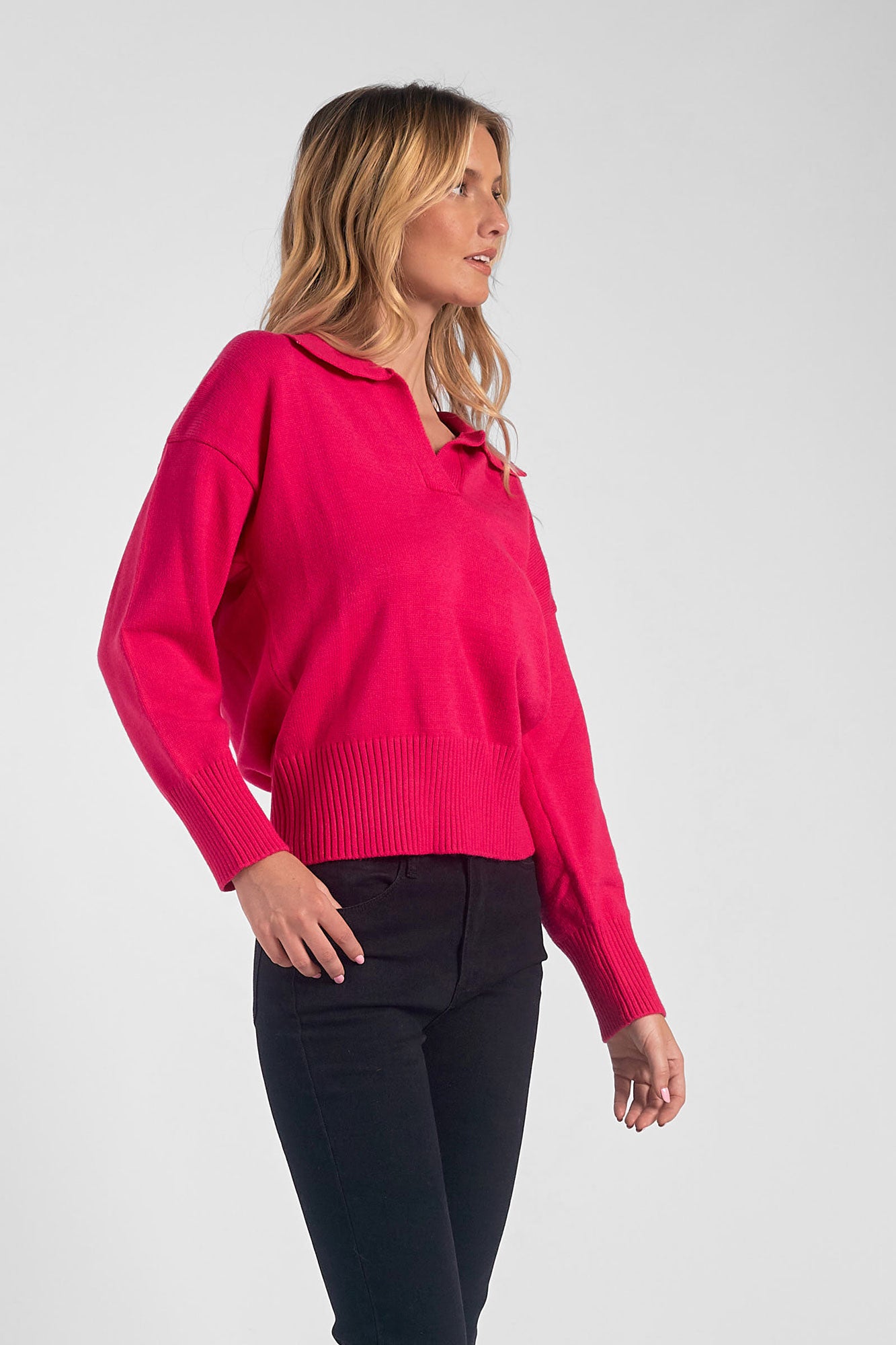 ADELE V-NECK SWEATER - FUCHSIA