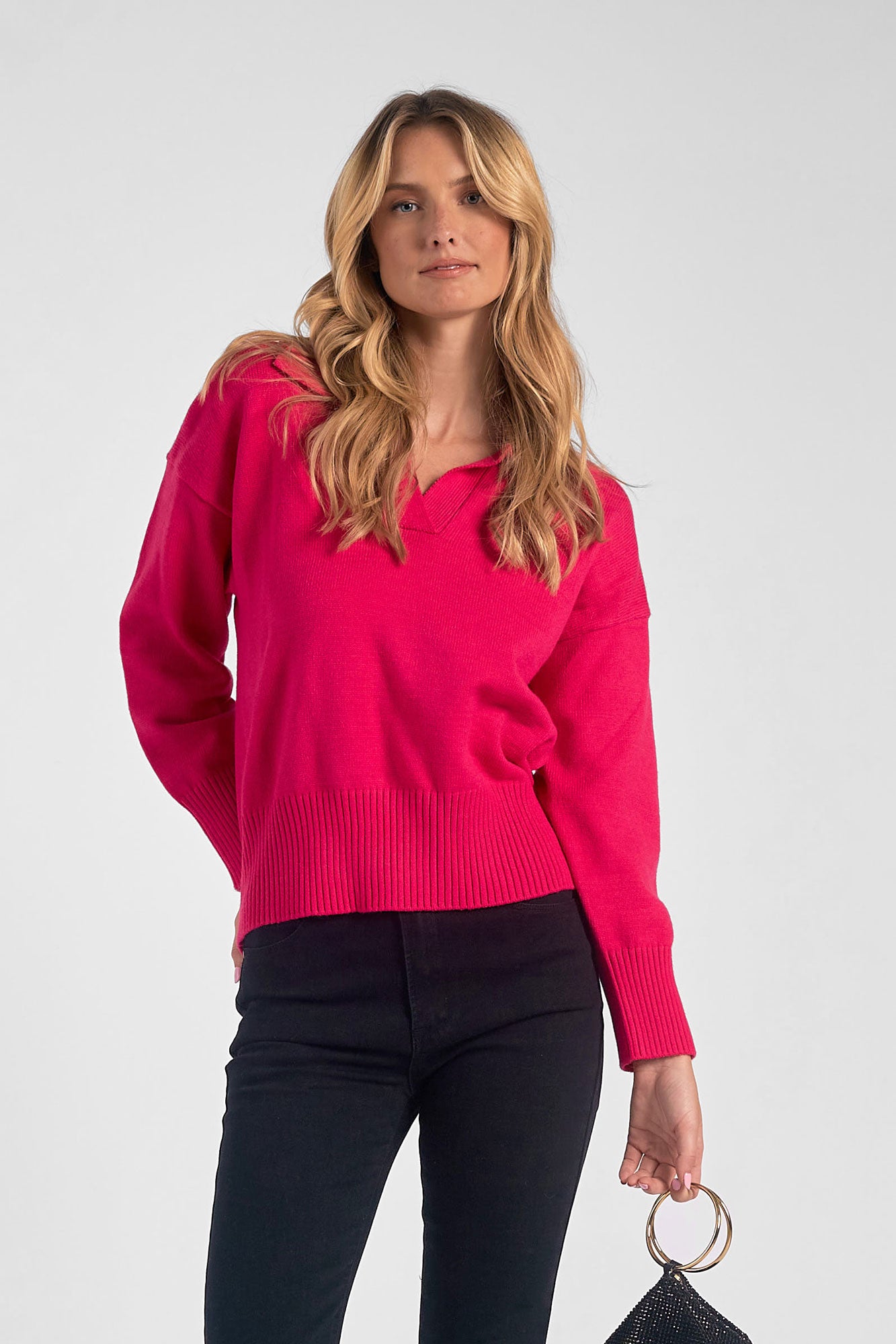 ADELE V-NECK SWEATER - FUCHSIA