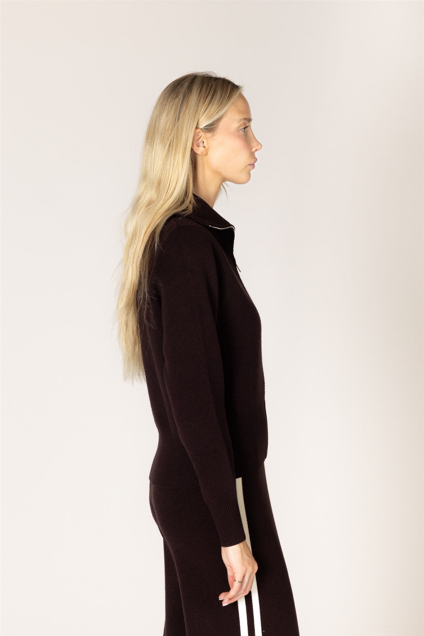 WEST ZIP UP CARDIGAN - ESPRESSO