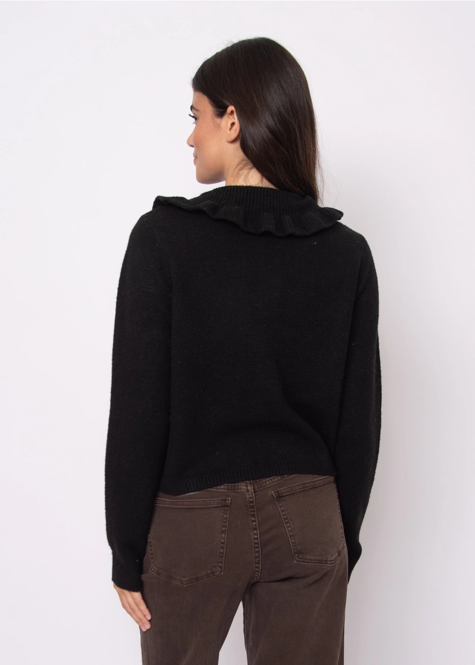 HYDRANGEA RUFFLE CARDIGAN - BLACK