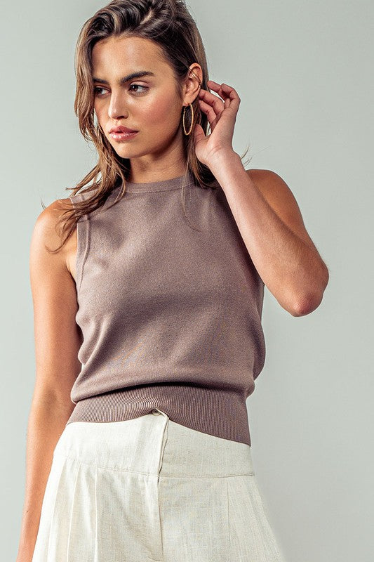 HARMONY RIBBED KNIT TANK - MOCHA