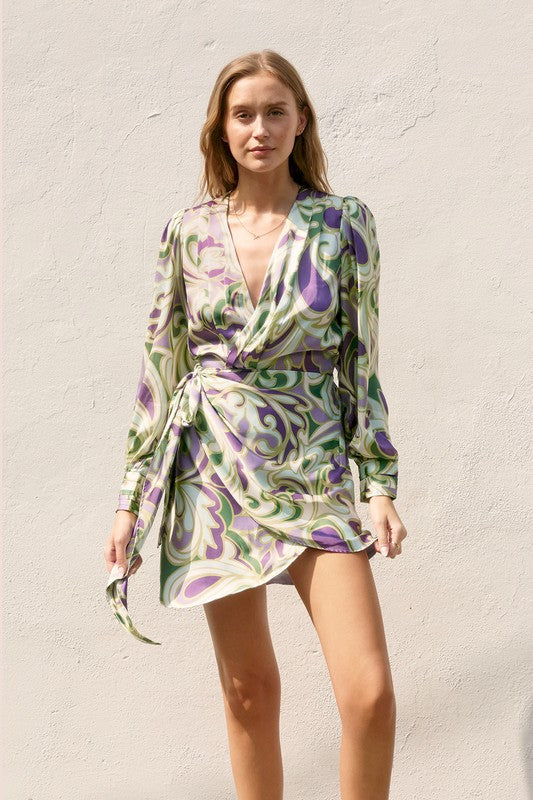 EUDAIMONIA MINI RUCHED WRAP DRESS