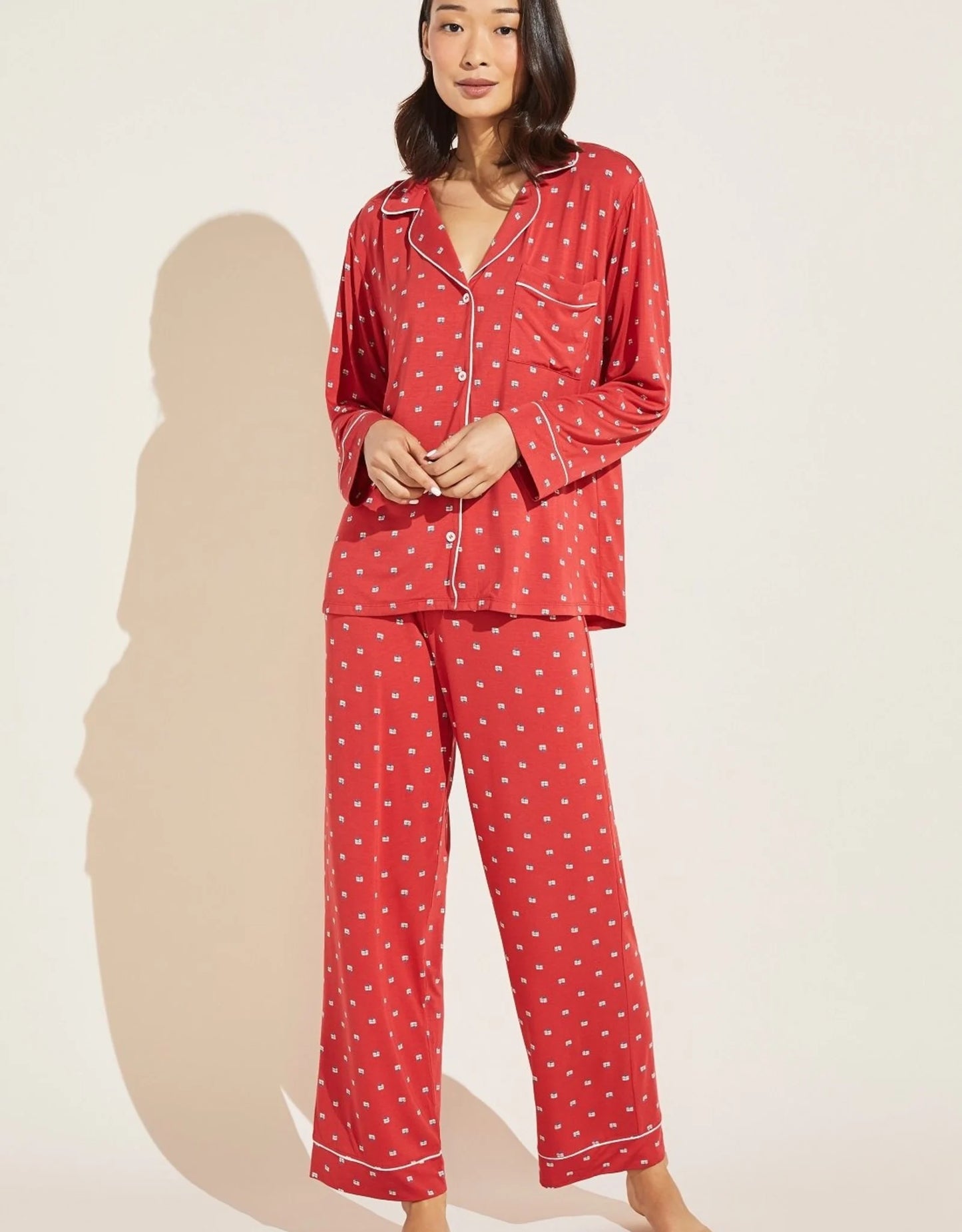 GISELE PRINTED MODAL LONG PJ SET - PRESENTS HAUTE RED/BONE