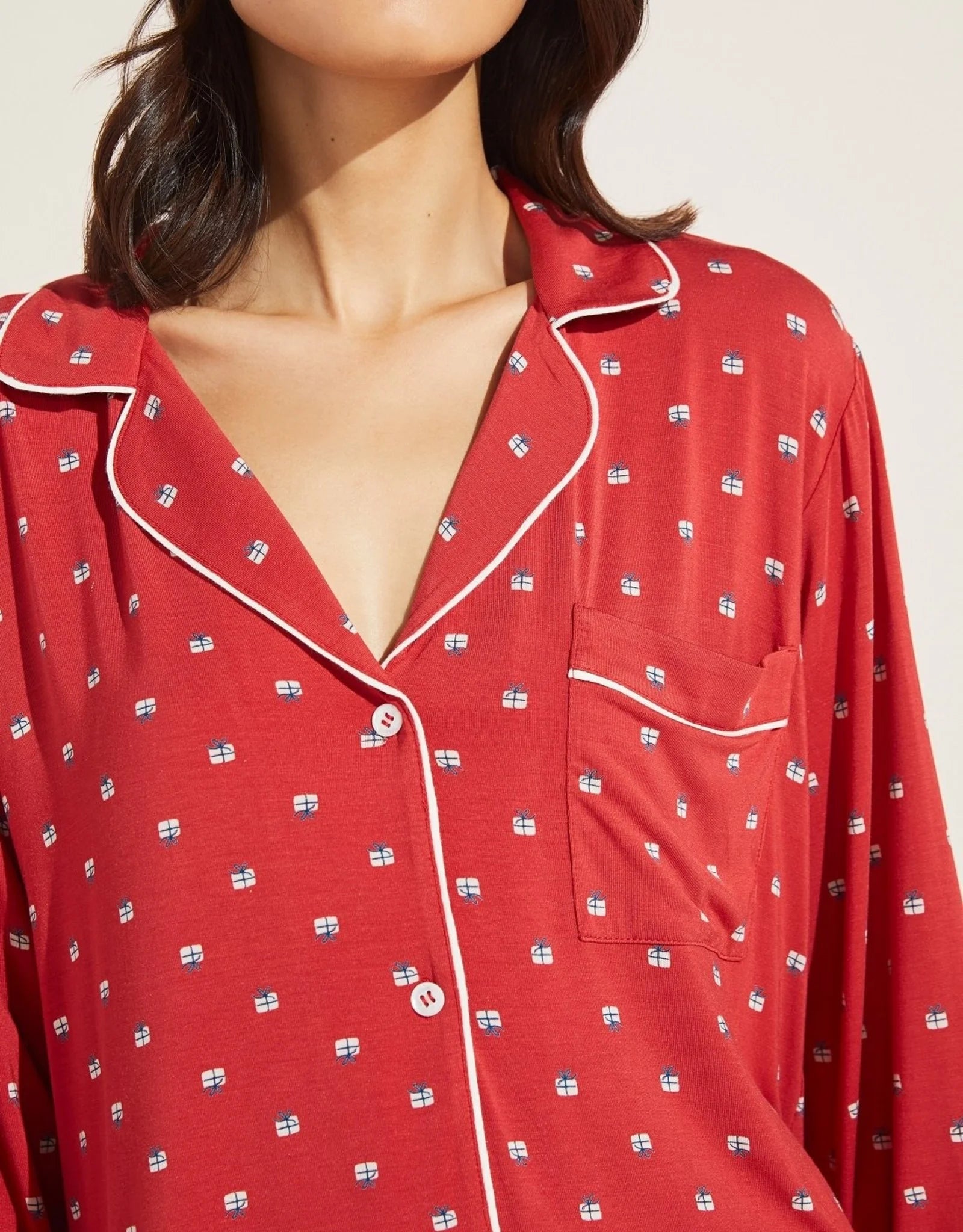 GISELE PRINTED MODAL LONG PJ SET - PRESENTS HAUTE RED/BONE