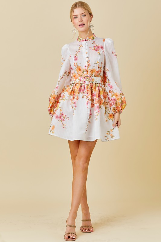 NOVA LONG SLEEVE FLORAL MINI DRESS