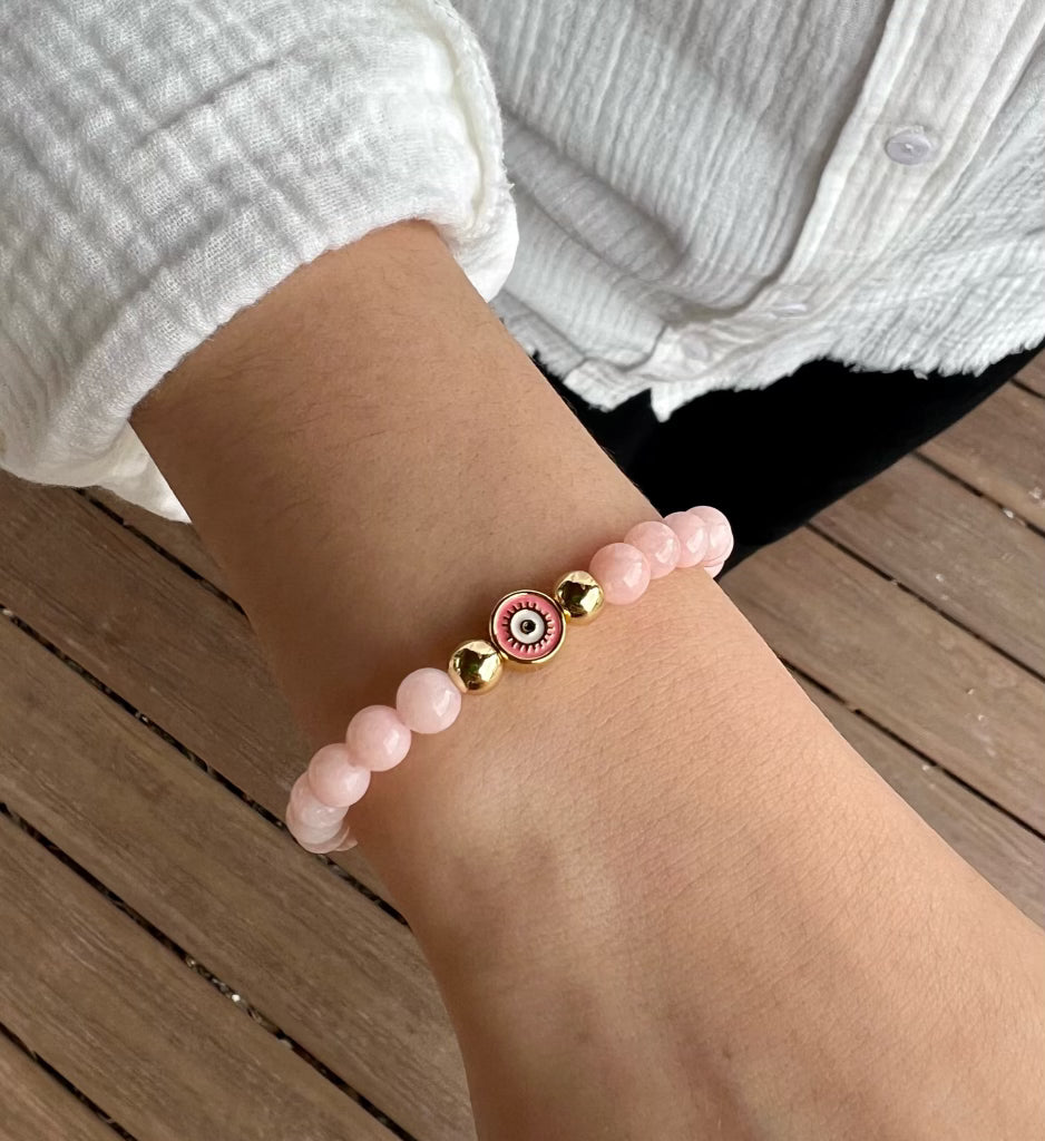 PINK EVIL EYE BRACELET - PINK BEADS