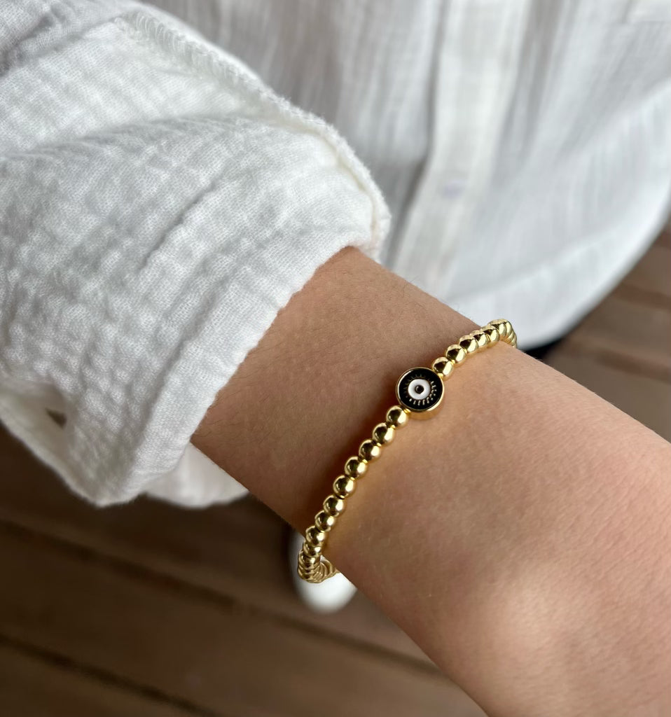 NAVY EVIL EYE BRACELET - GOLD BEADS