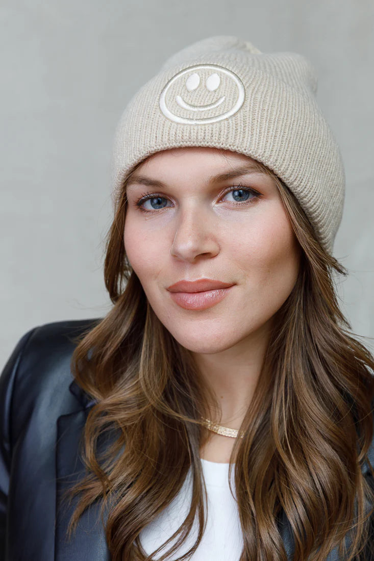 SMILEY EMBROIDERED BEANIE (VARIOUS COLOURS)