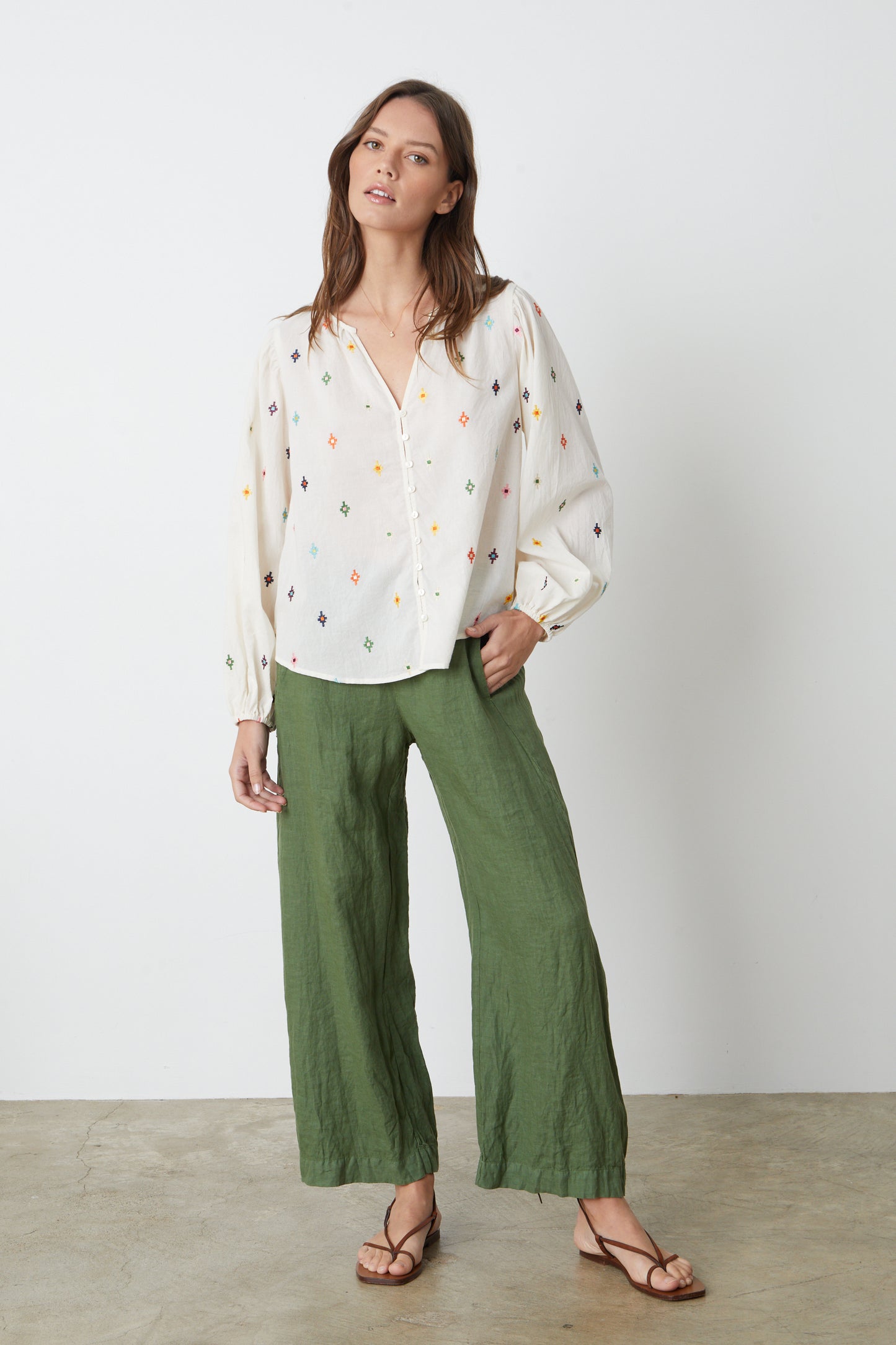 LOLA LINEN STRAIGHT LEG PANT - BASIL