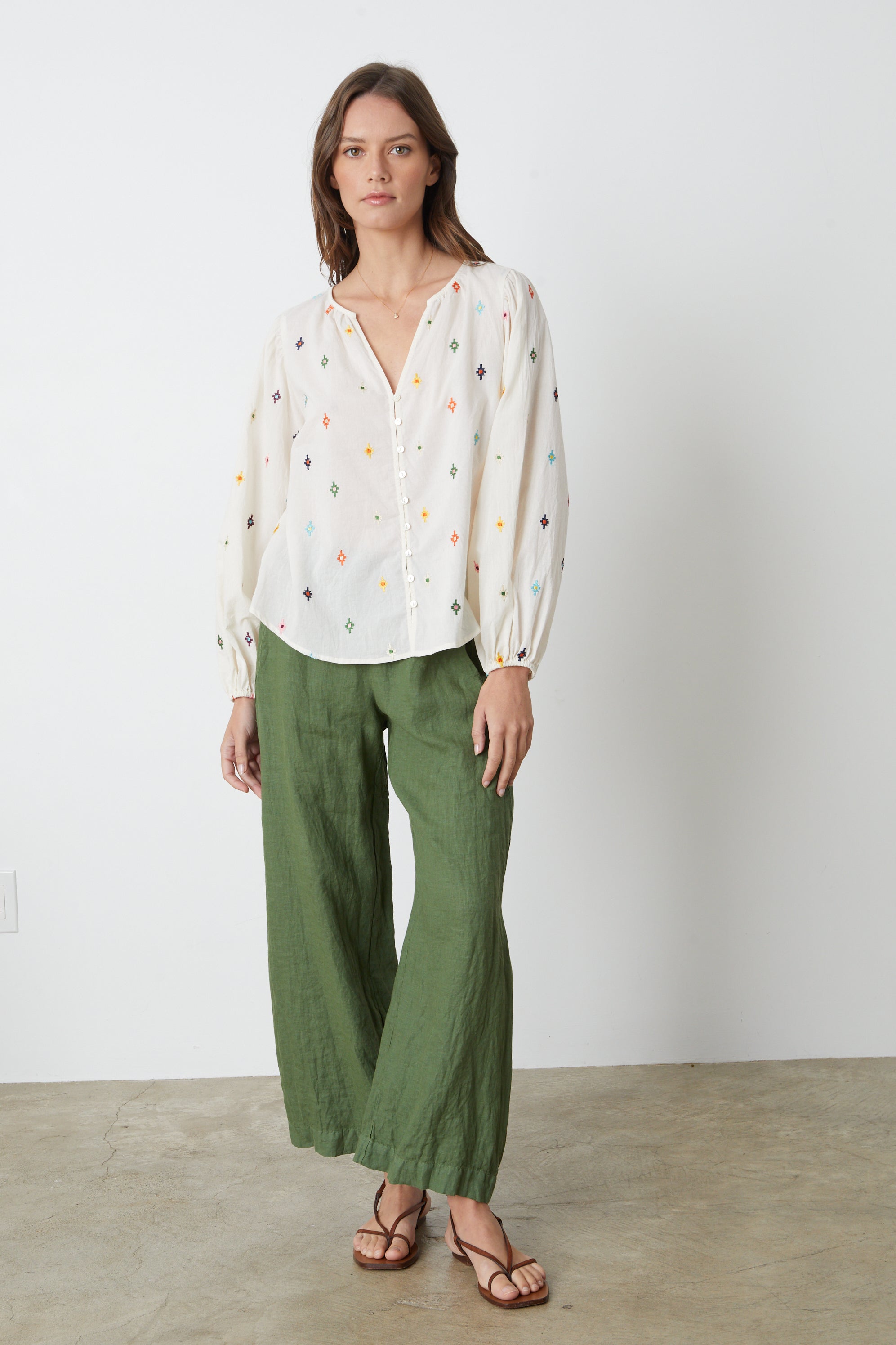 LOLA LINEN STRAIGHT LEG PANT - BASIL