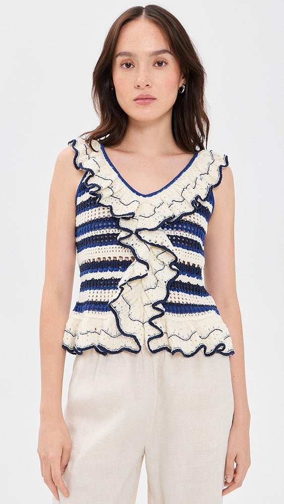LUCI RUFFLE TANK - CRETE STRIPE