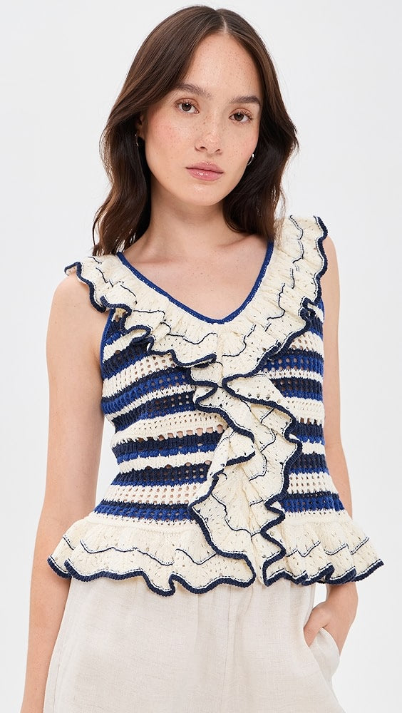 LUCI RUFFLE TANK - CRETE STRIPE