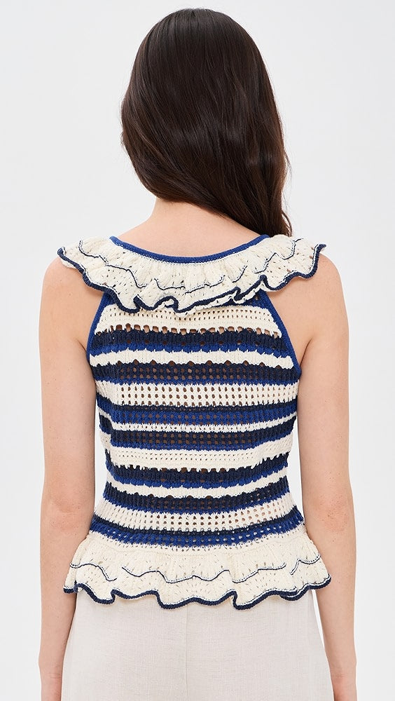 LUCI RUFFLE TANK - CRETE STRIPE