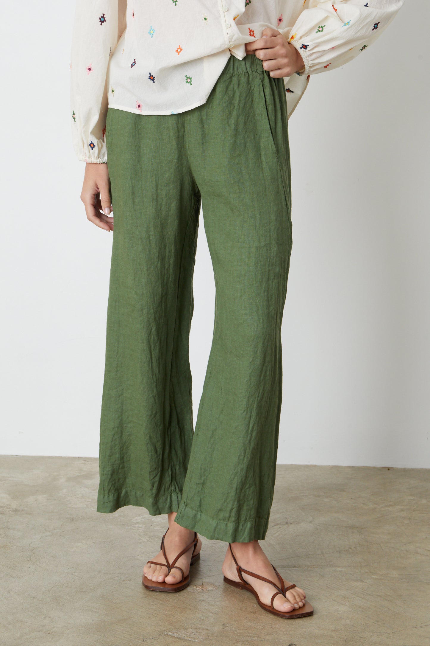 LOLA LINEN STRAIGHT LEG PANT - BASIL