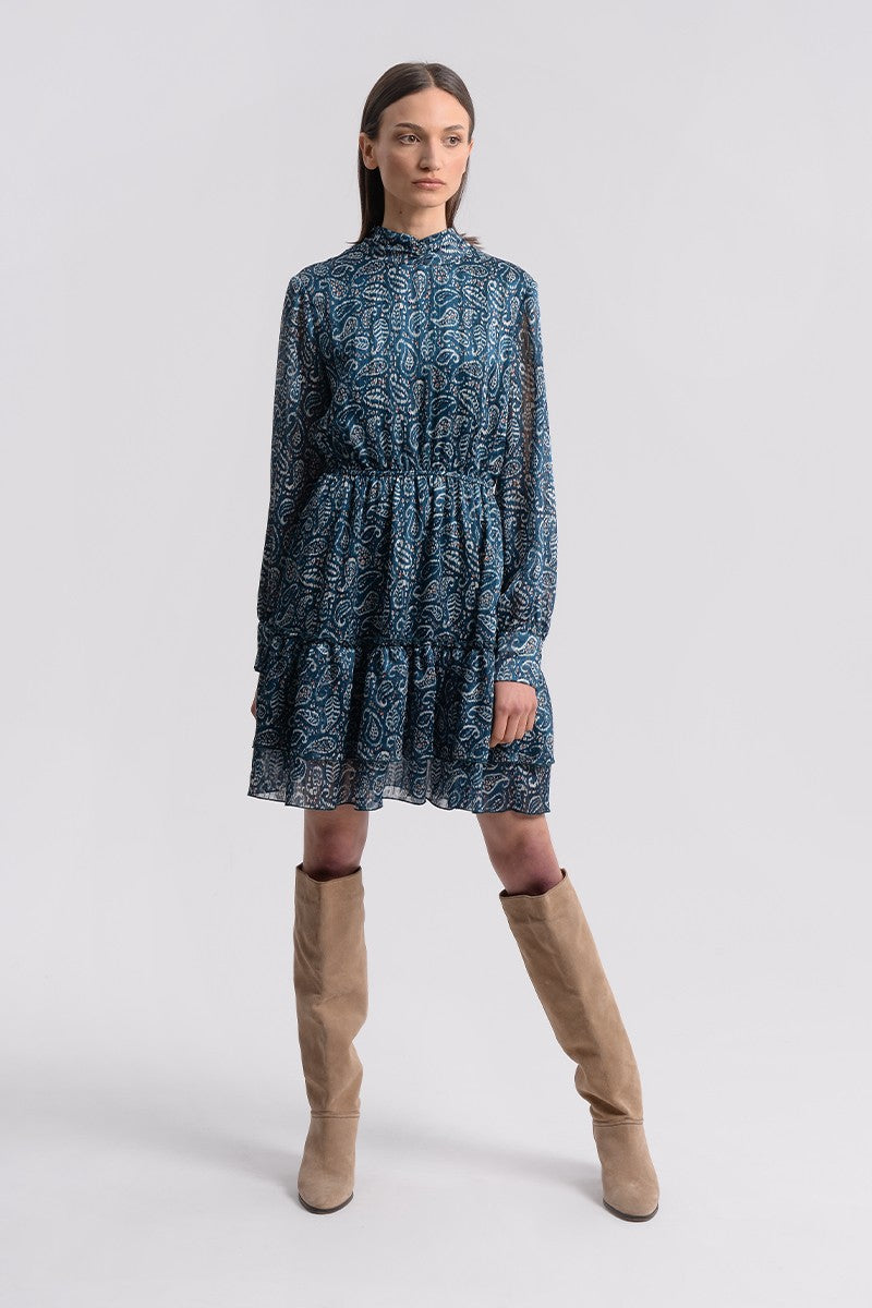 RUFFLED MINI DRESS - KELLY DUCK BLUE