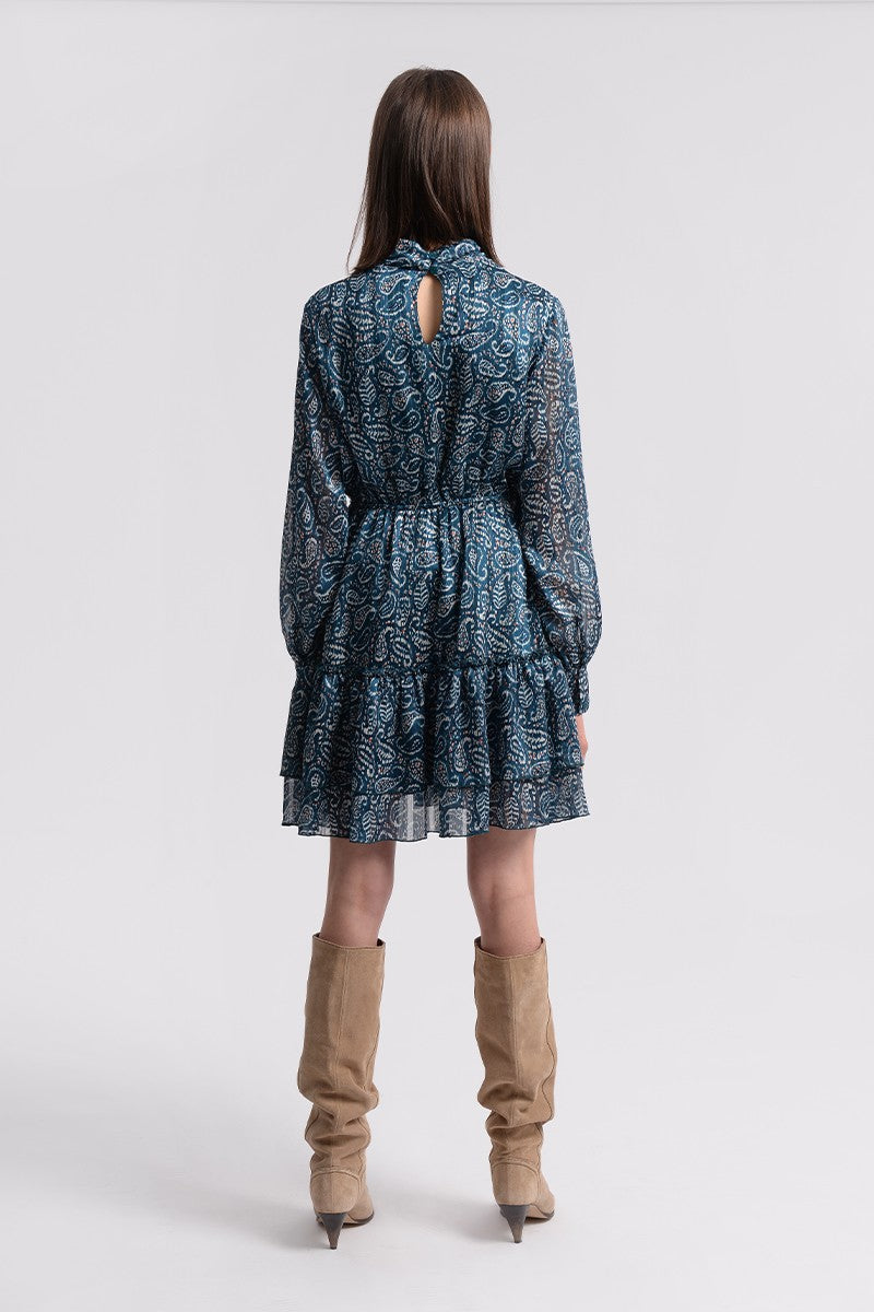 RUFFLED MINI DRESS - KELLY DUCK BLUE