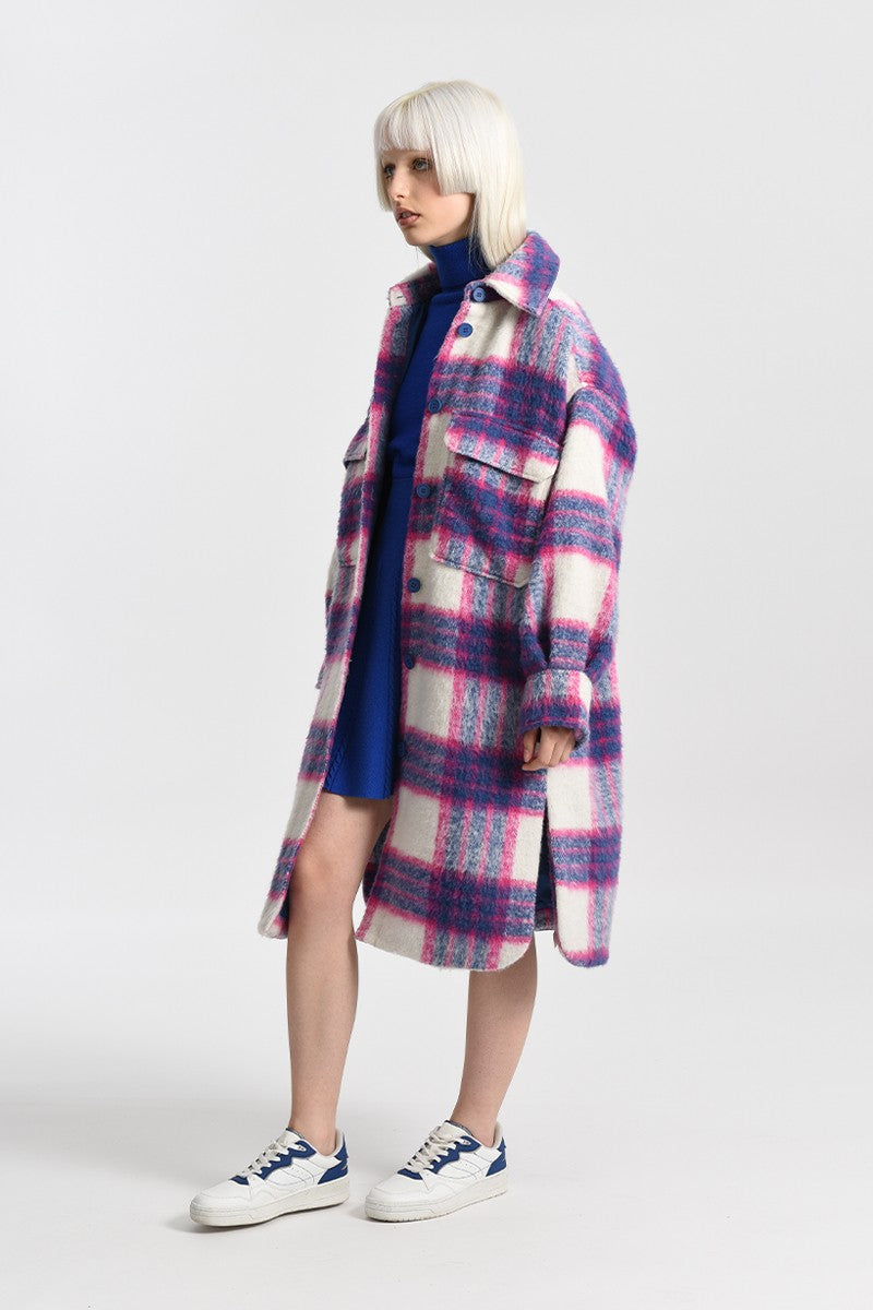 PLAID SHIRT COAT - FUCHSIA