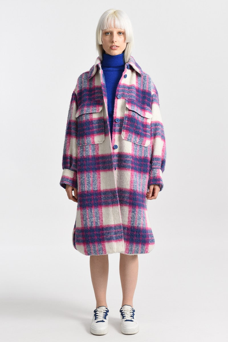 PLAID SHIRT COAT - FUCHSIA