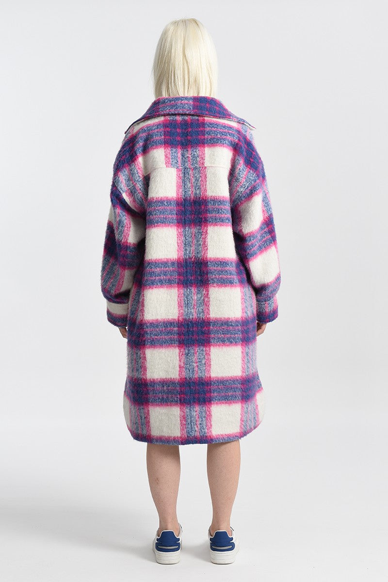 PLAID SHIRT COAT - FUCHSIA