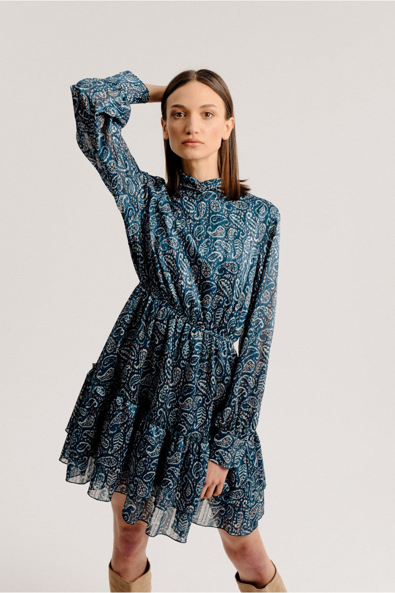 RUFFLED MINI DRESS - KELLY DUCK BLUE