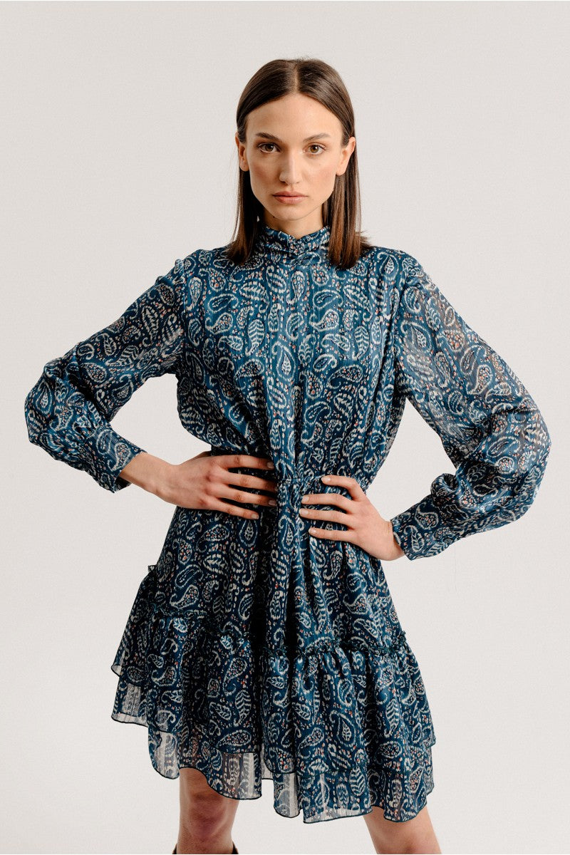 RUFFLED MINI DRESS - KELLY DUCK BLUE