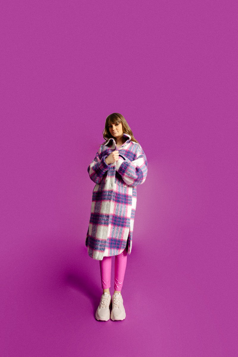 PLAID SHIRT COAT - FUCHSIA