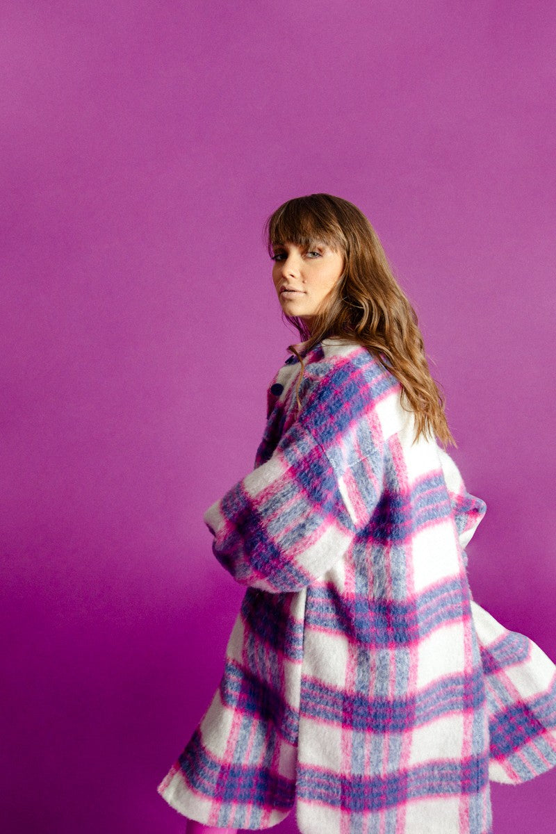 PLAID SHIRT COAT - FUCHSIA