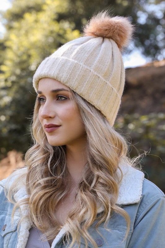 SOFT KNIT POM POM BEANIE - VARIOUS COLOURS