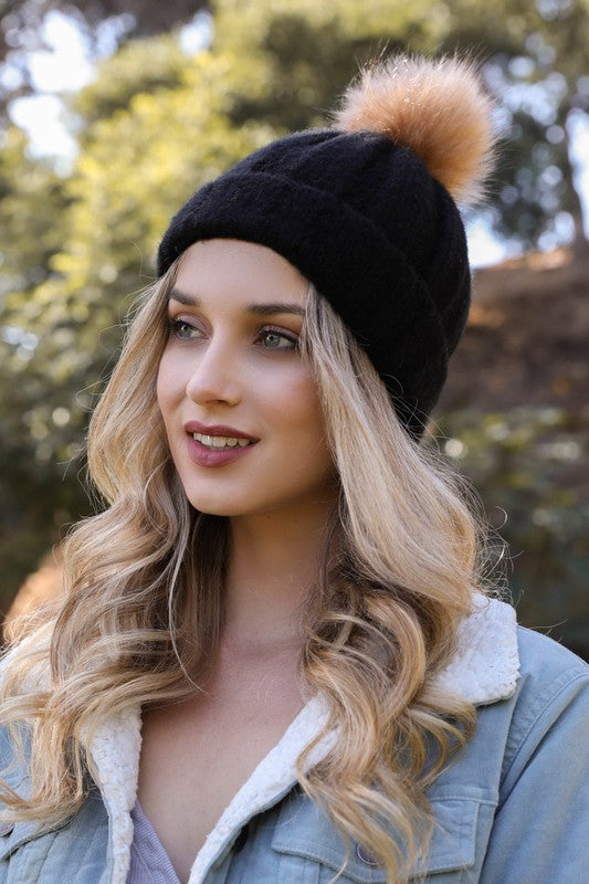 SOFT KNIT POM POM BEANIE - VARIOUS COLOURS