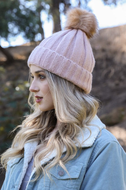 SOFT KNIT POM POM BEANIE - VARIOUS COLOURS