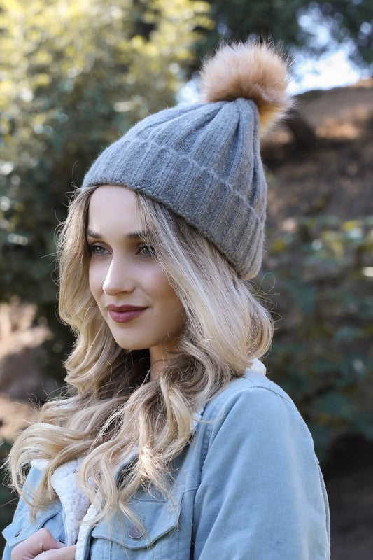 SOFT KNIT POM POM BEANIE - VARIOUS COLOURS