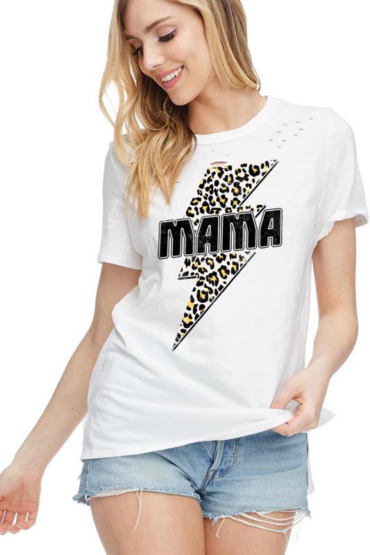 MAMA LEOPARD LIGHTNING DISTRESSED GRAPHIC TEE