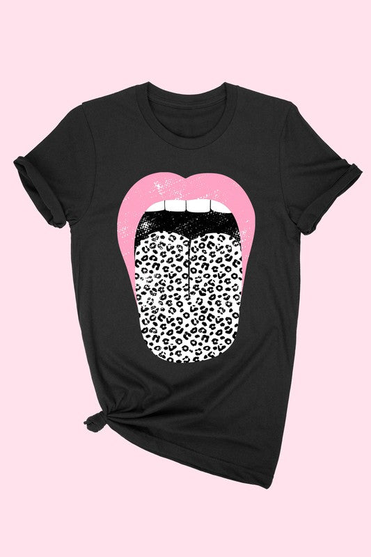 LEOPARD LIPS TEE - BLACK