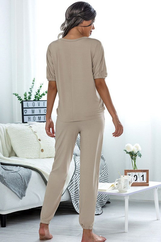 SHORT SLEEVE LOUNGE SET - KHAKI