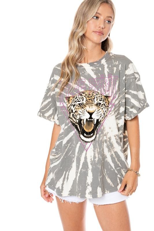 FREE SPIRIT CHEETAH TIE DYE TEE - GREY