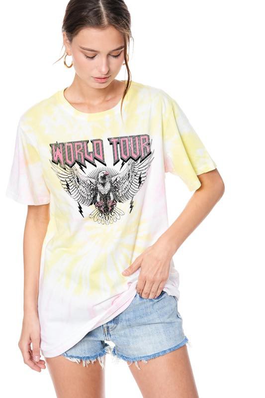 WORLD TOUR EAGLE GRAPHIC TIE DYE  TEE - YELLOW